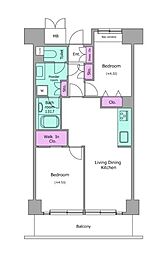JR山手線 田町駅 徒歩12分の賃貸マンション 9階2LDKの間取り