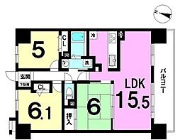 宝マンション道徳東3 3LDKの間取図画像