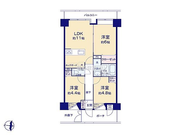 ライオンズステーションプラザ西所沢(3LDK) 5階の間取り