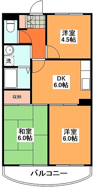 グリーンサイド一番 202｜東京都立川市一番町２丁目(賃貸マンション3DK・2階・52.38㎡)の写真 その3
