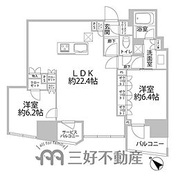 レーベン福岡天神ONETOWER 2LDKの間取図画像