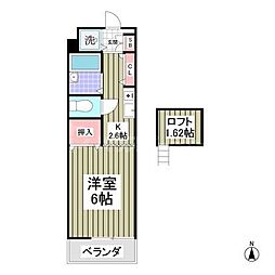 フロンティアIII　Ｄ棟 2階1Kの間取り