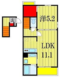 トマトハイツ　3 2階1LDKの間取り