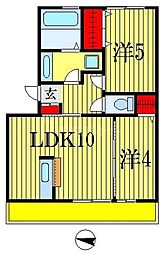 グランドゥールヒルII 2階2LDKの間取り