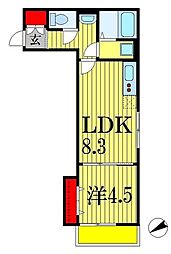 AJ船橋 2階1LDKの間取り