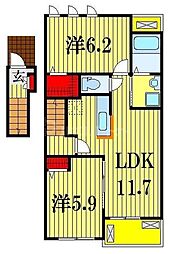 エンブレイス・ヒル 2階2LDKの間取り