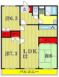 ランド津田沼 2階3LDKの間取り