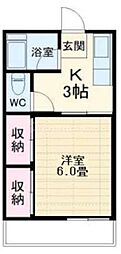 富貴荘 1Kの間取図画像
