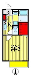 オークス夏見台 1Kの間取図画像
