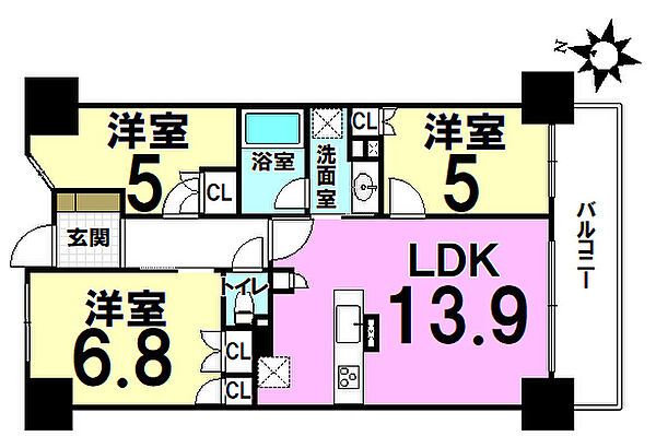 ファミリーにも十分な広さの３LDKの間取りです♪