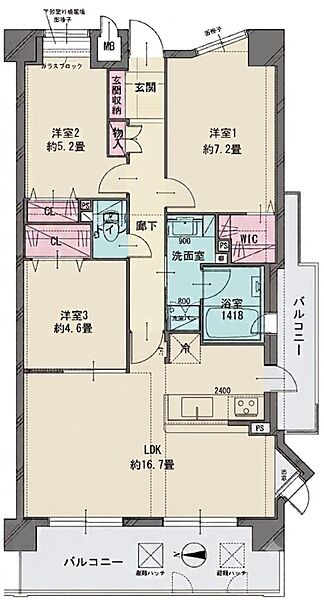 3LDK、価格3680万円、専有面積76.4m2、バルコニー面積17.48m2　ローレルコート　城北公園通り　1番館　大阪市　都島区　毛馬町　三丁目　中古　マンション　3LDK　角部屋　南