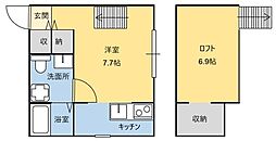 プリマ前橋壱番館 203 2階1Kの間取り