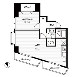 アパートメント麻布No.10 5階1LDKの間取り