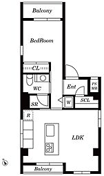 グローネット広尾ビル 4階1LDKの間取り