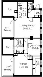 レジディア六本木檜町公園 2LDKの間取図画像