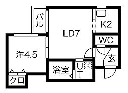 R・T2 1LDKの間取図画像