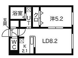 キューブ中の島2-3N 1LDKの間取図画像