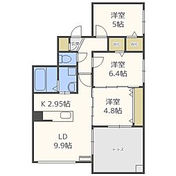アジュールコートS7 3LDKの間取図画像
