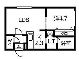 ノムラひばりが丘 1LDKの間取図画像