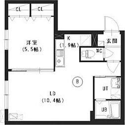 ブランブリエ中の島B 1LDKの間取図画像