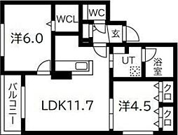 ノムラ新さっぽろ 2LDKの間取図画像