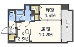 F中の島 1LDKの間取図画像