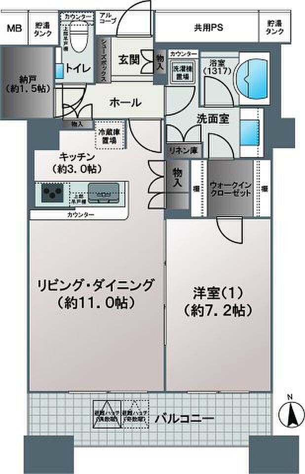 【間取り】納戸、ウォークインクローゼットなど収納充実の1LDK☆設備も充実しております◎