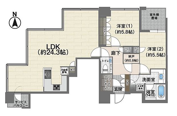 【間取り図】3LDK→2LDKに間取り変更　収納充実の、ファミリー向け80平米超え住戸！