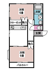 サンヒルズ館林B 2DKの間取図画像
