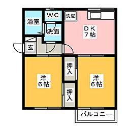 ルネッセミツイシ田村A 2DKの間取図画像