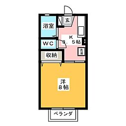 アルカディアフジ 1Kの間取図画像