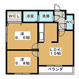 フォンターナ 2LDKの間取図画像