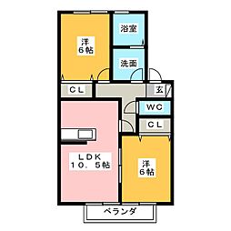 メルベーユ 2LDKの間取図画像