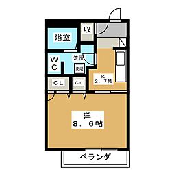 ラ・メール 1Kの間取図画像