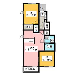 カレントC 2LDKの間取図画像