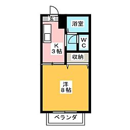 エクセール松岡B 1Kの間取図画像