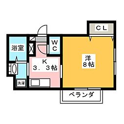 ヘーベルスズキ 1Kの間取図画像