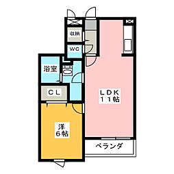 カーサデロア 1LDKの間取図画像