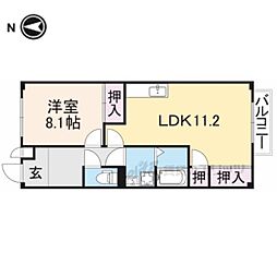 クレストビレッジIII 2階1LDKの間取り