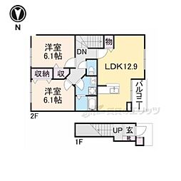 ソレアード　カーサＤ 2階2LDKの間取り