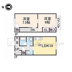JR北陸本線 長浜駅 徒歩32分の賃貸テラスハウス 1階2LDKの間取り