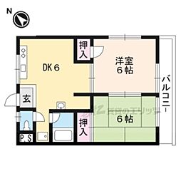 ユニオンビル 3階2DKの間取り