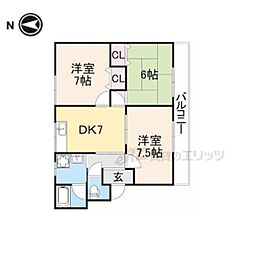 JR北陸本線 坂田駅 徒歩18分の賃貸マンション 2階3DKの間取り