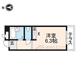 クッキィー石山寺 1階ワンルームの間取り