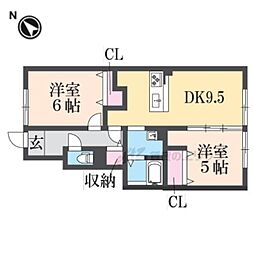 アルコバレーノ 1階2LDKの間取り