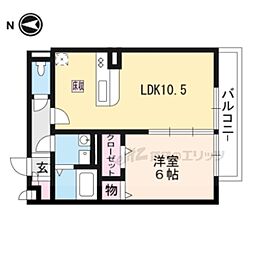 JR草津線 手原駅 徒歩8分の賃貸アパート 2階1LDKの間取り