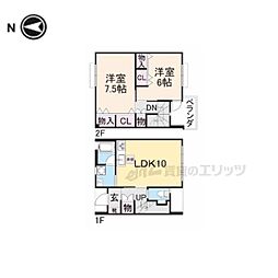 JR北陸本線 長浜駅 3.2kmの賃貸テラスハウス 2階2LDKの間取り