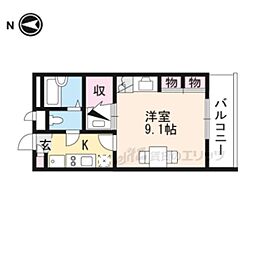 レオパレスサニーコート 2階1Kの間取り