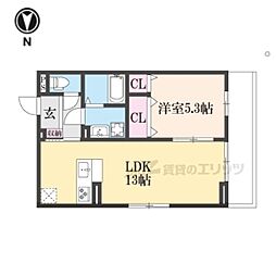 JR北陸本線 長浜駅 徒歩34分の賃貸アパート 1階1LDKの間取り
