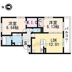 JR東海道・山陽本線 草津駅 徒歩31分の賃貸アパート 1階2LDKの間取り